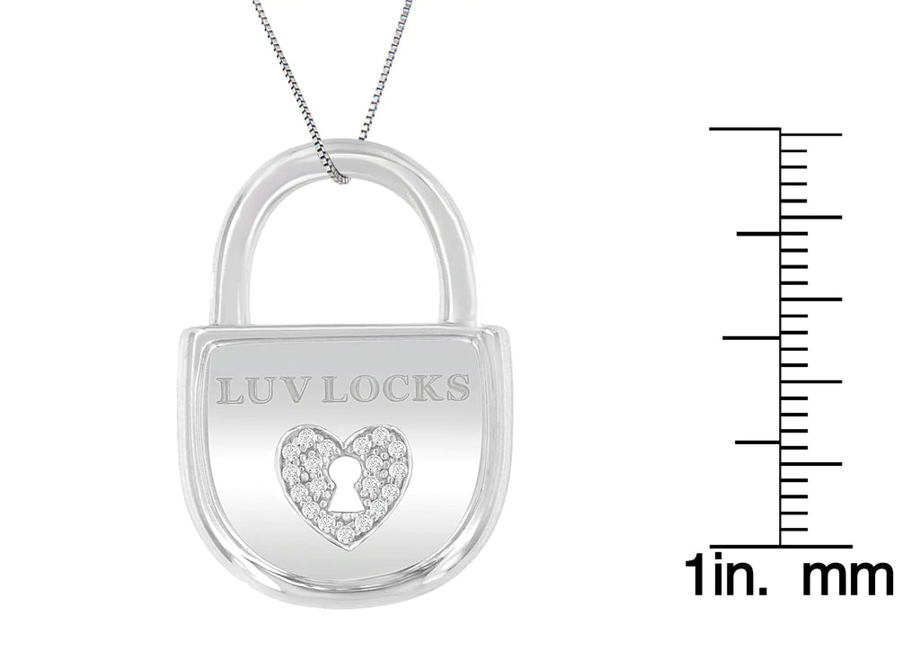 Collier pendentif « Luv Locks » en argent sterling 925 avec diamants 1/8 ct (HI, I1-I2)