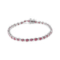 .925 Sterling Silver Bezel Set Pear Shaped Lab Created Pink Ruby Link Bracelet (AAA+ Quality) - Size 7.25"
