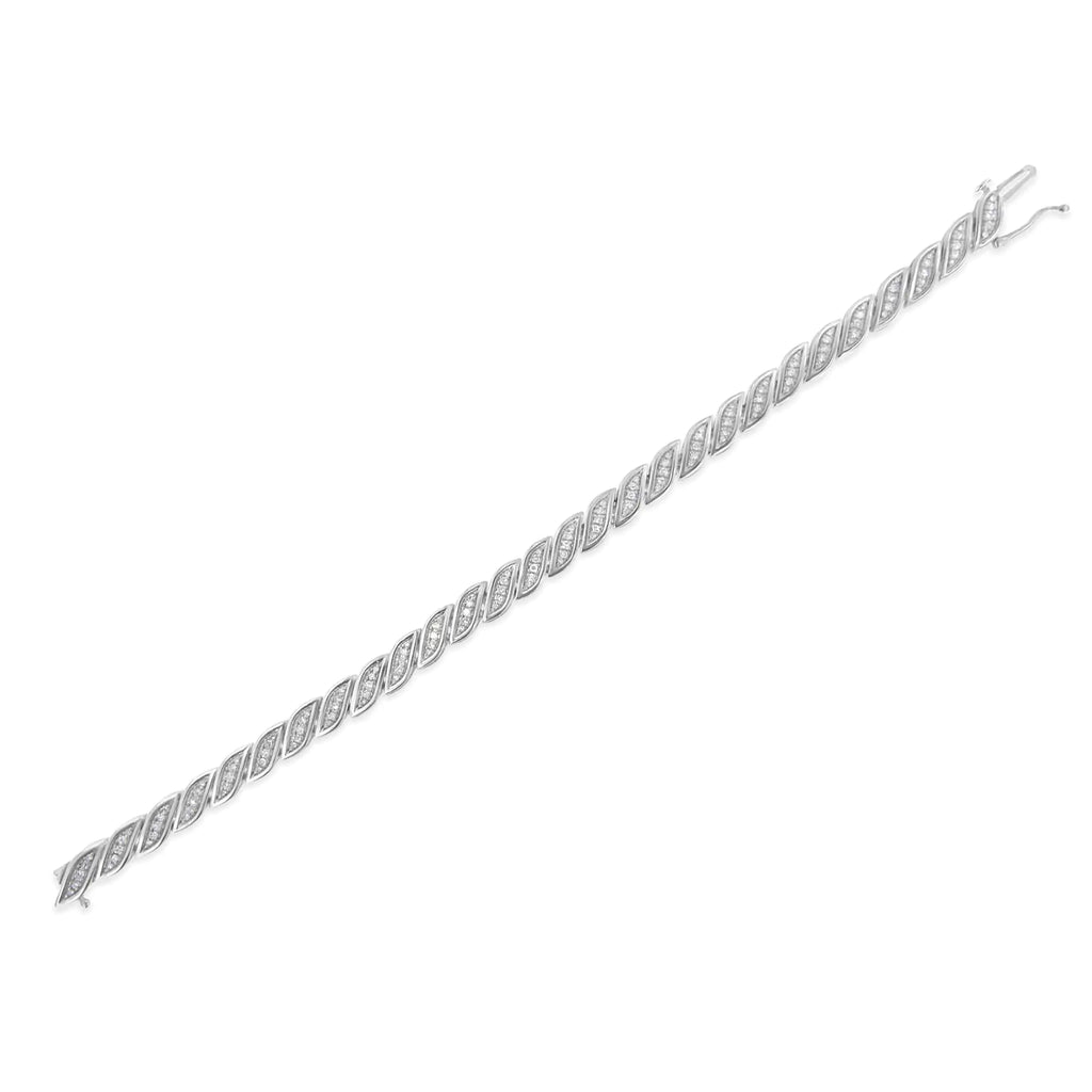 .925 Sterling Silver 1.0 cttw Pave Set Round Diamond Tear Shaped Link Bracelet