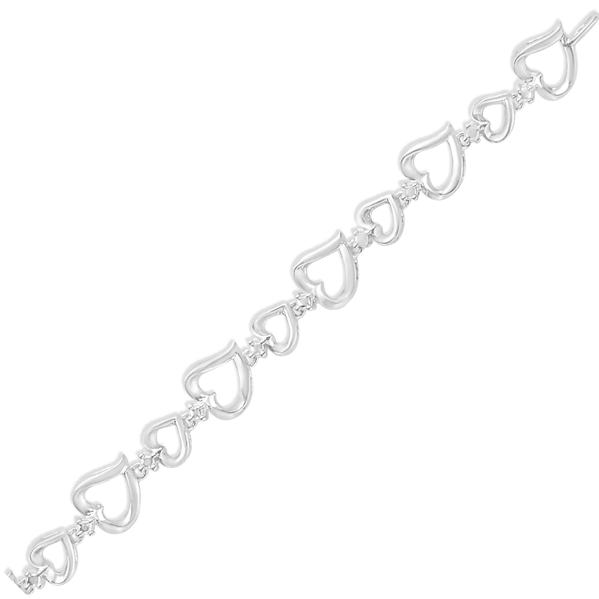 Pulsera de eslabones en forma de corazón alternados con detalles de diamantes engastados en garras en plata de ley 925 (color IJ, claridad I3) - 7,25"