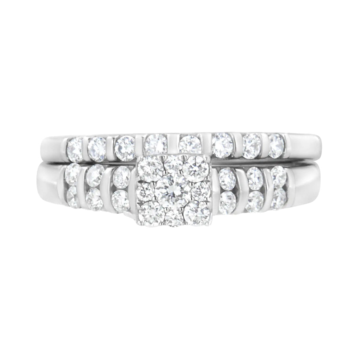 Anillo de compromiso y banda de diamantes cultivados en laboratorio de 3/4 ct en plata esterlina 925 (color FG, claridad VS2-SI1)