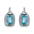Aros colgantes con topacio azul de talla cojín de 14 x 10 mm y detalle de diamante en plata de ley 925 (color IJ, claridad I1-I2)