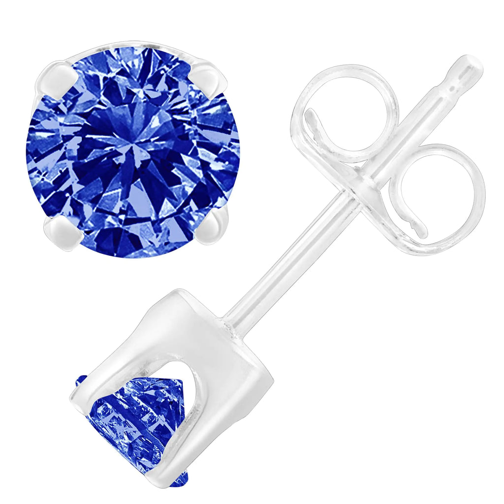 Aros clásicos de 4 puntas con diamantes azules de talla brillante de 1/5 ct en plata esterlina 925 (color elegante mejorado, claridad I2-I3)