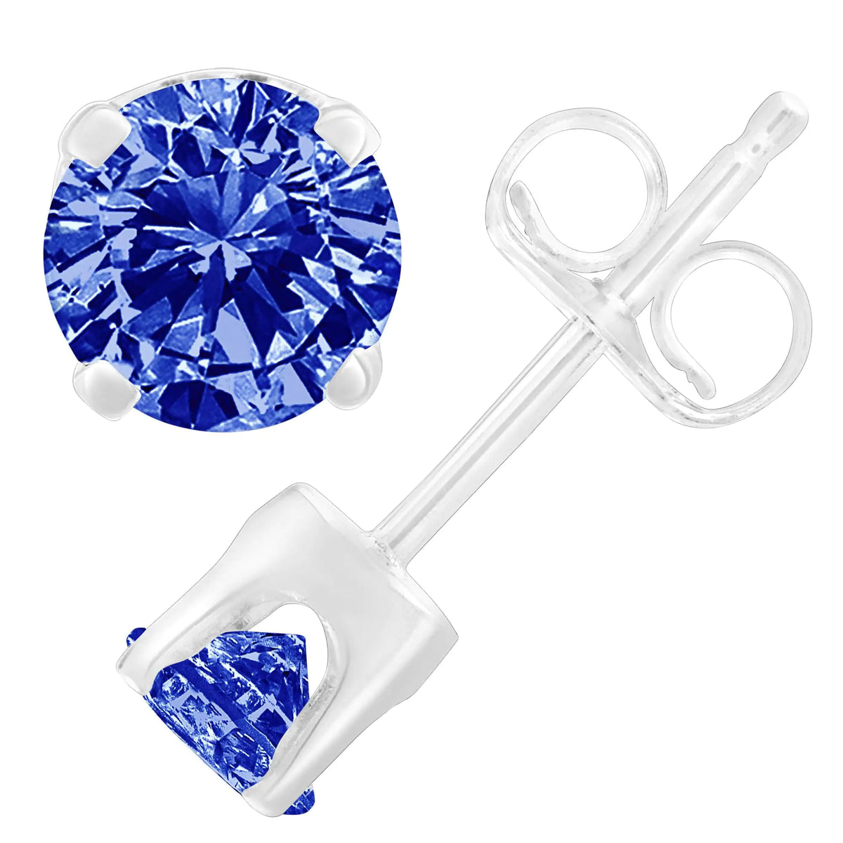 Aros clásicos de 4 puntas con diamantes azules de talla brillante de 1/5 ct en plata esterlina 925 (color elegante mejorado, claridad I2-I3)