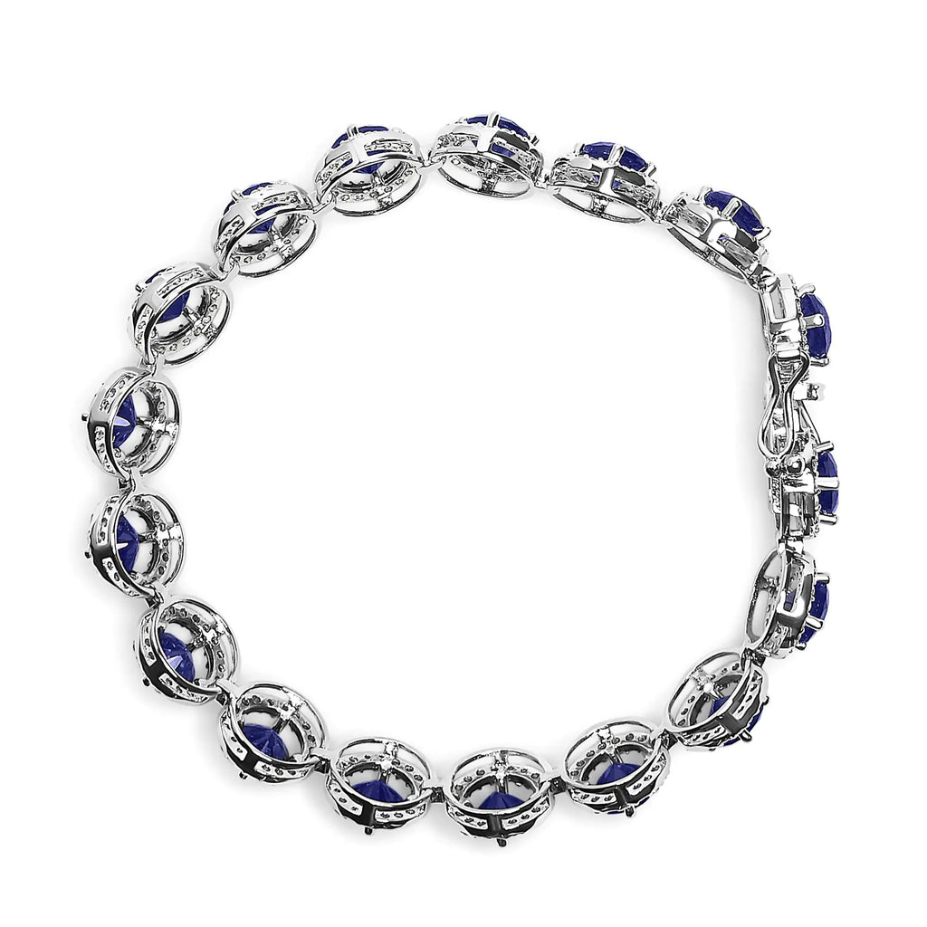 Bracelet à maillons halo en argent sterling 925 avec saphir bleu synthétique et topaze blanche de 21,0 ct - 7,25 pouces