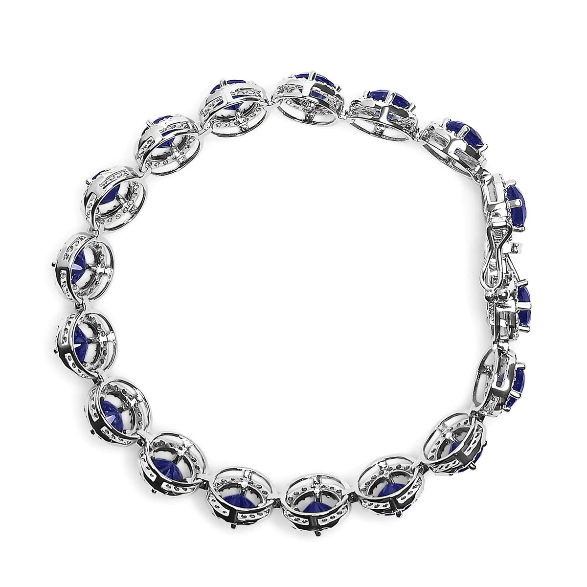 Pulsera de eslabones con halo de topacio blanco y zafiro azul creado de 21,0 quilates en plata de ley 925 (7,25 pulgadas)