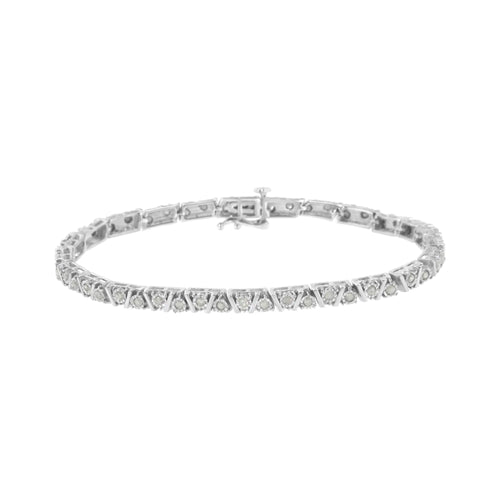 Pulsera de tenis de diamantes engastados milagrosamente de 1,0 ct en plata esterlina 925 (color IJ, claridad I3) - 7,25"