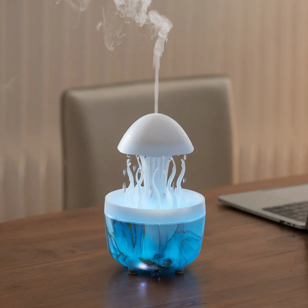 Difusor de aroma con forma de gota de agua giratoria, lámpara de noche colorida