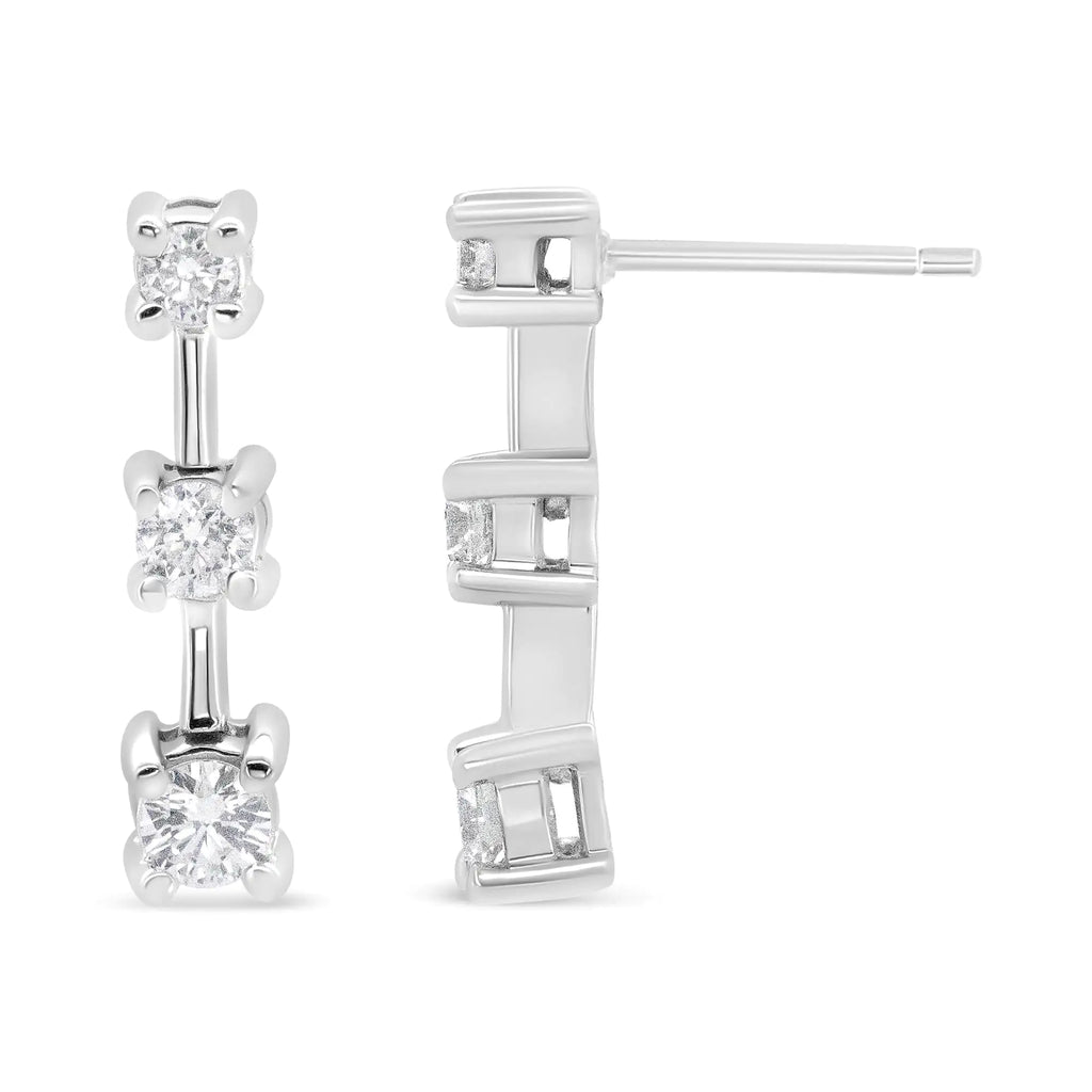 Aros con diamantes ovalados negros tratados con engaste en garras de 2,0 ct en plata esterlina 925 (color negro, claridad I2-I3)