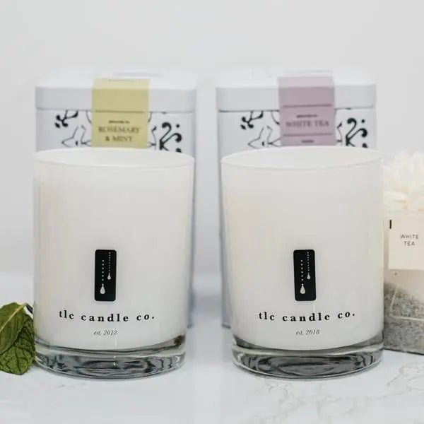 Juegos de regalo de velas de soja de dos mechas de lujo con romero, menta y té blanco "Spa Day"