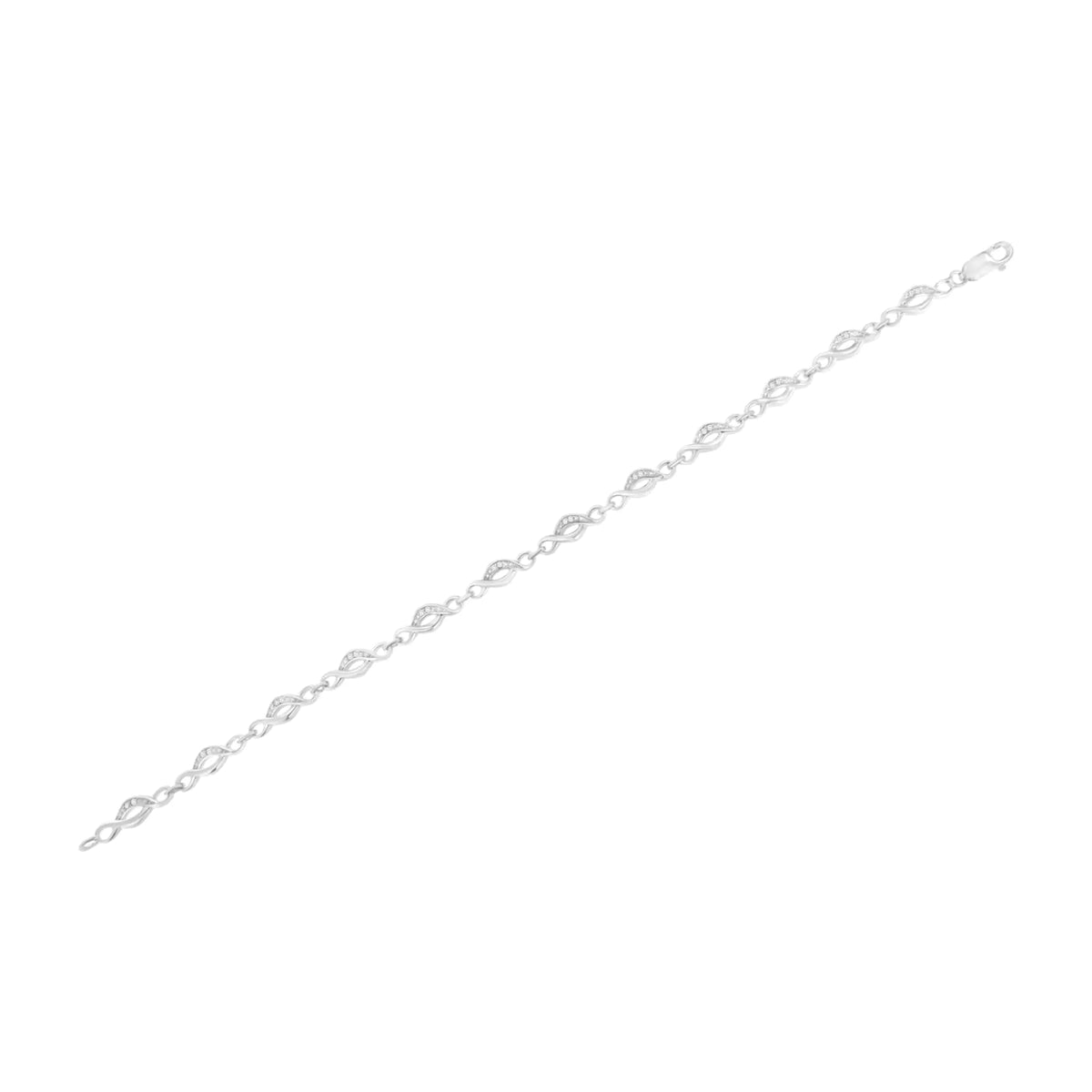 Pulsera de eslabones infinitos con detalles de diamantes de talla redonda engastados en garras en plata de ley 925 (color IJ, claridad I2-I3) - Tamaño 7,25"