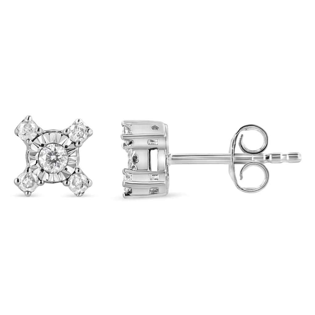 Aros con forma de "X" de diamantes de talla princesa y redonda engastados con placa Miracle de 1/4 ct en plata esterlina 925 (color IJ, claridad I2-I3)