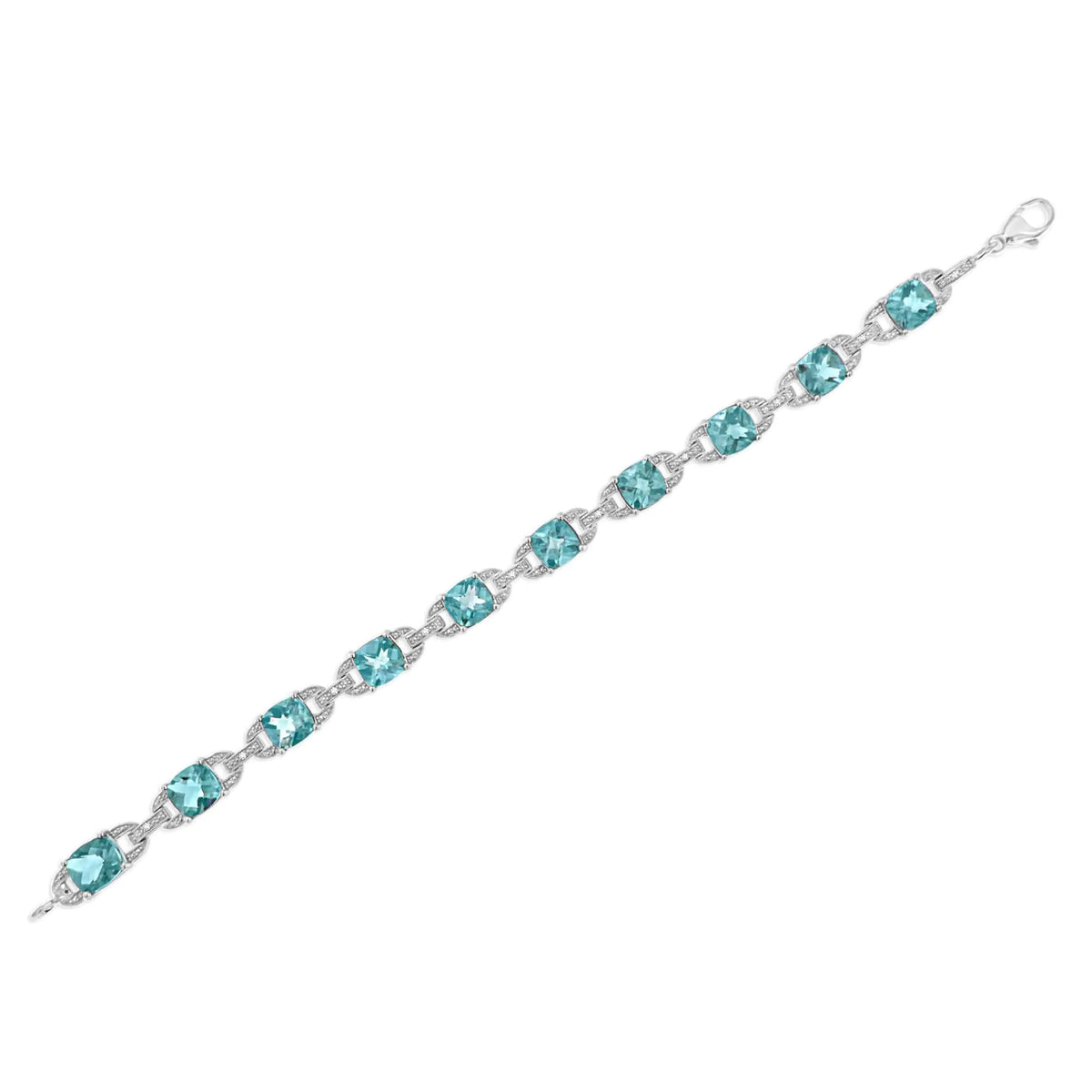 Bracelet de tennis tendance en argent sterling 925 avec topaze bleue taille coussin 7 x 7 mm et diamant taille ronde 1/20 ct (couleur IJ, pureté I1-I2) - 7"