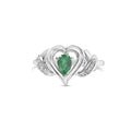 Bague de promesse en argent sterling 925 avec pierre précieuse émeraude en forme de poire de 6 x 4 mm et accent de diamant en forme de cœur (couleur HI, clarté SI1-SI2)
