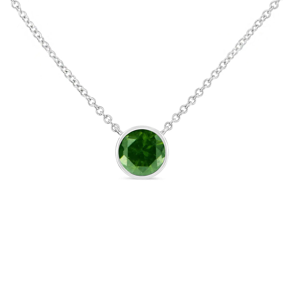 Collier pendentif en argent sterling 925 avec solitaire serti clos de 1/5 ct et diamant vert traité de 18 po (couleur verte traitée, pureté I2-I3)