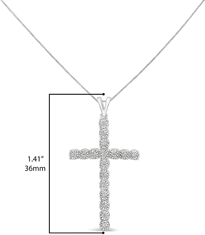 Collar unisex con colgante de cruz de diamantes de 1/4 ct y engaste milagroso en plata de ley 925 de 18" (color IJ, claridad I3)