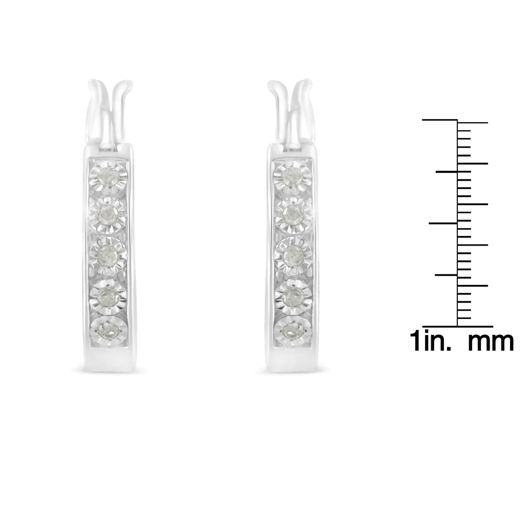 .925 Sterling Silver 1/10 Cttw Miracle Set Diamond Full Circle Hoop Earrings (I-J Color, I3 Clarity)