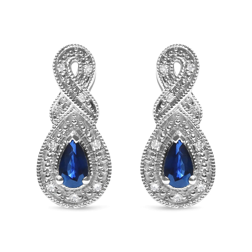 .925 Sterling Silver 4.5 x 3mm Pear Sapphire Gemstone and Diamond Accent Infinity Drop Stud Earrings (H-I Color, SI1-SI2 Clarity)