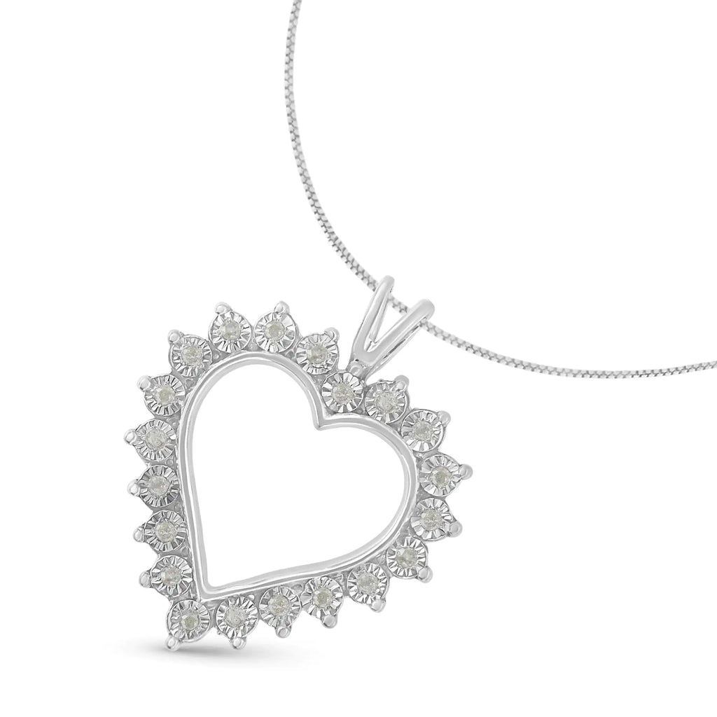 Collier avec pendentif en forme de cœur ouvert à 3 griffes en argent sterling 925 1/10 ct (couleur IJ, pureté I3) - 18"