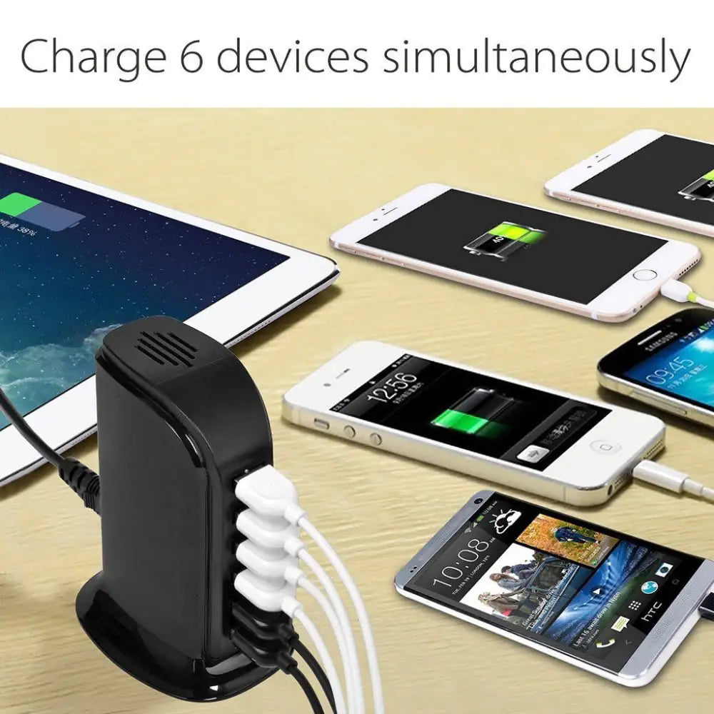 Tour colorée Smart Power 6 USB pour chaque bureau à la maison ou au bureau, chargez n'importe quel gadget
