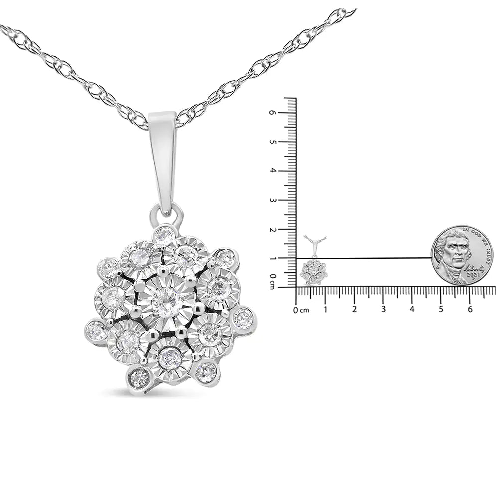 Collar con colgante de 18" en racimo floral de diamantes engastados en plata de ley 925 de 1/4 ct para mujer (color IJ, claridad I1-I2)