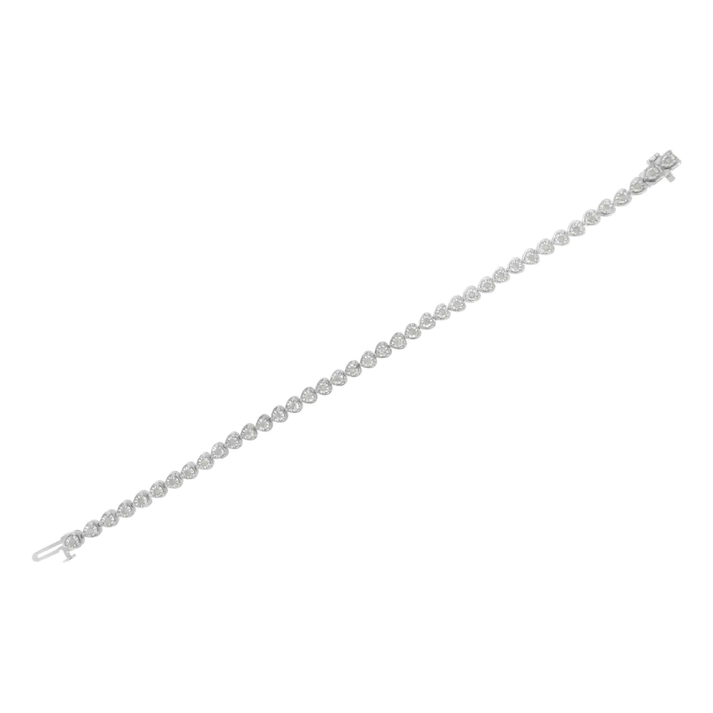 Pulsera de tenis de 7" con eslabones en forma de corazón y diamantes engastados en plata de ley 925 de 1,0 ct (color IJ, claridad I2-I3)
