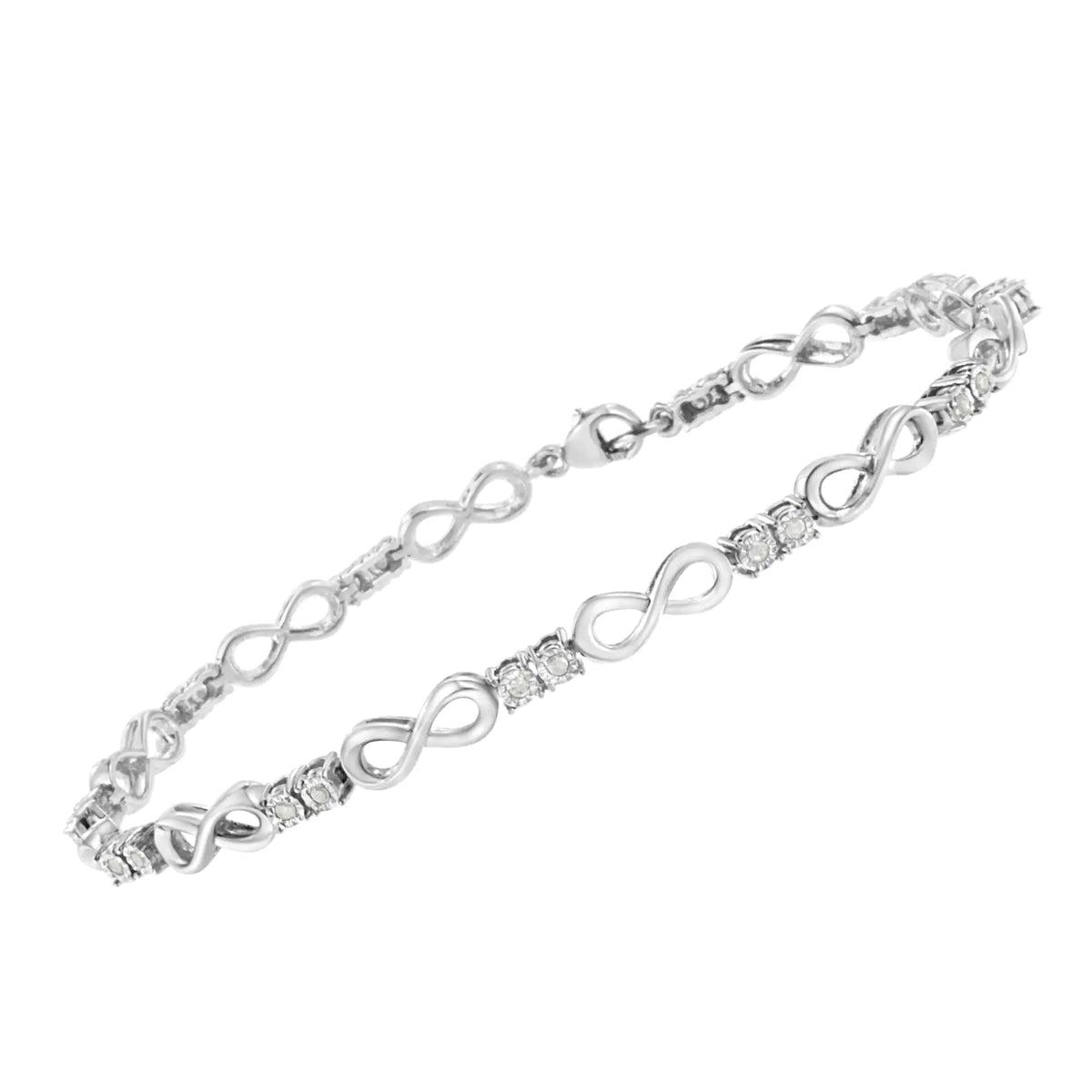 Pulsera de eslabones infinitos con diamantes engastados en plata de ley 925 de 1/4 ct (color IJ, claridad I3-Promo) - 7,25"