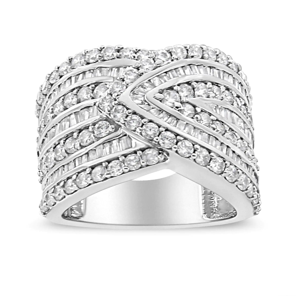 Anillo de banda con superposición de múltiples filas de diamantes de 2 3/8 quilates en plata esterlina 925 (color JK, claridad I3)