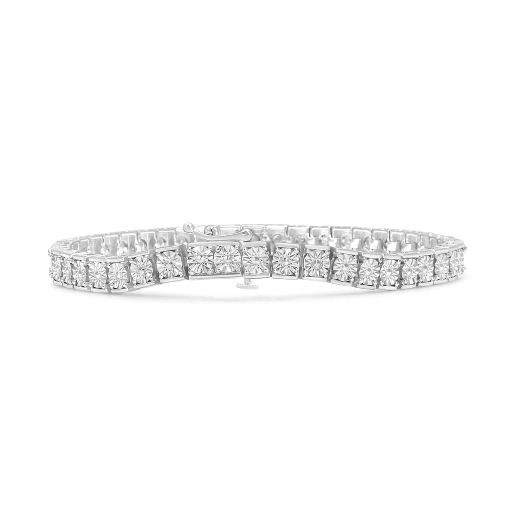 Bracelet tennis en argent sterling 925 1/4 ct avec diamants et perles alternés (couleur IJ, pureté I2-I3) - Taille 7,25"