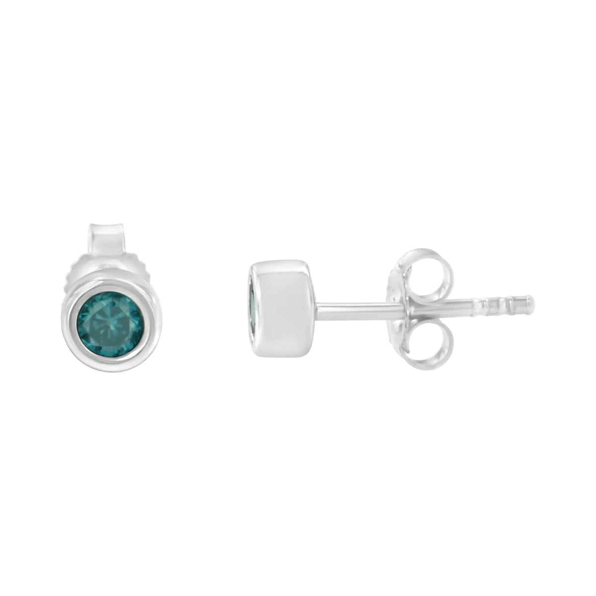 Aros con bisel de diamantes azules de talla brillante de 1/5 ct en plata esterlina 925 (color elegante, claridad I2-I3)