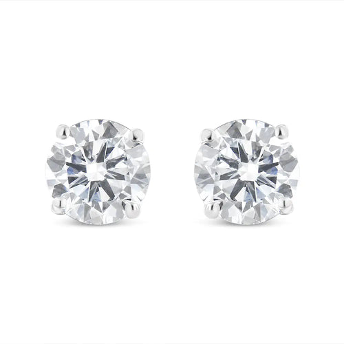 Aros clásicos de 4 puntas con diamantes de talla brillante redondos de 1,00 ct en plata esterlina 925 con cierre de rosca (color HI, claridad I1-I2)