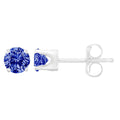 Aros clásicos de 4 puntas con diamantes azules de talla brillante de 1/5 ct en plata esterlina 925 (color elegante mejorado, claridad I2-I3)