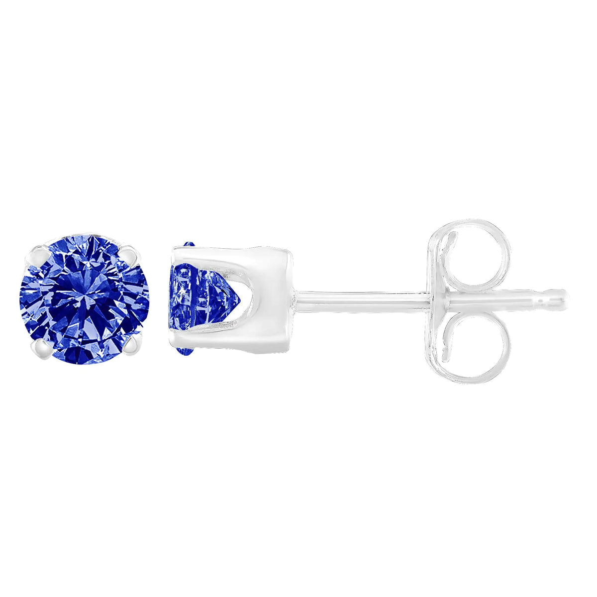 Aros clásicos de 4 puntas con diamantes azules de talla brillante de 1/5 ct en plata esterlina 925 (color elegante mejorado, claridad I2-I3)