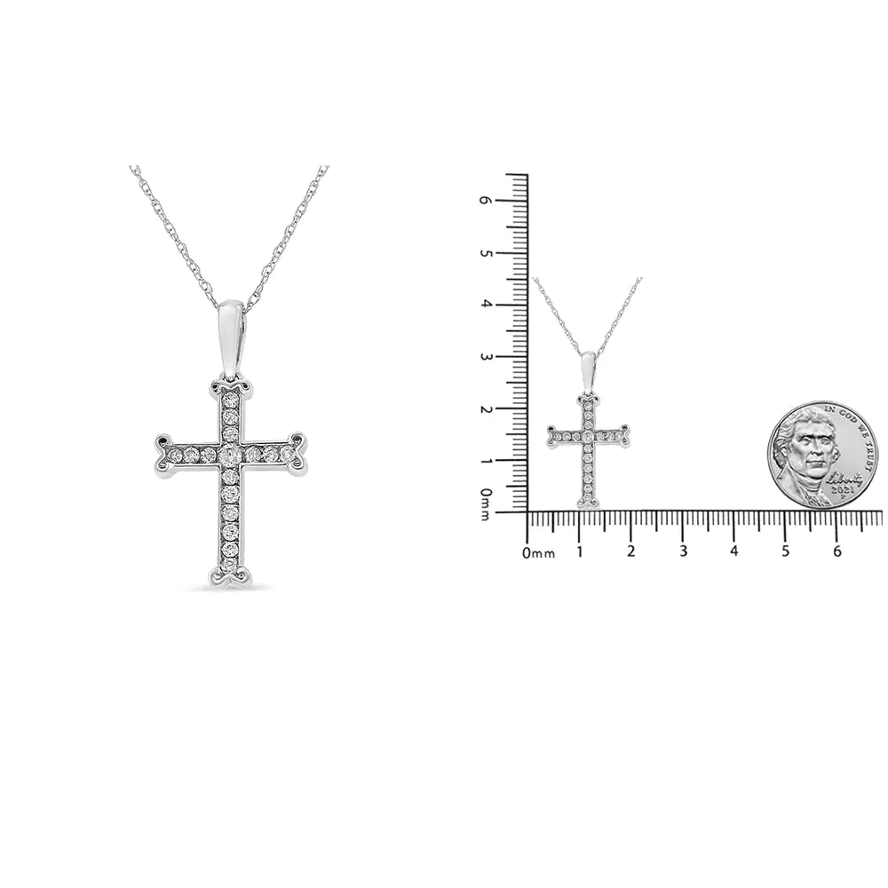 Collier pendentif croix en argent sterling 925 1/3 ct avec diamant taille ronde de 18 po et bélière (couleur JK, pureté I2-I3)