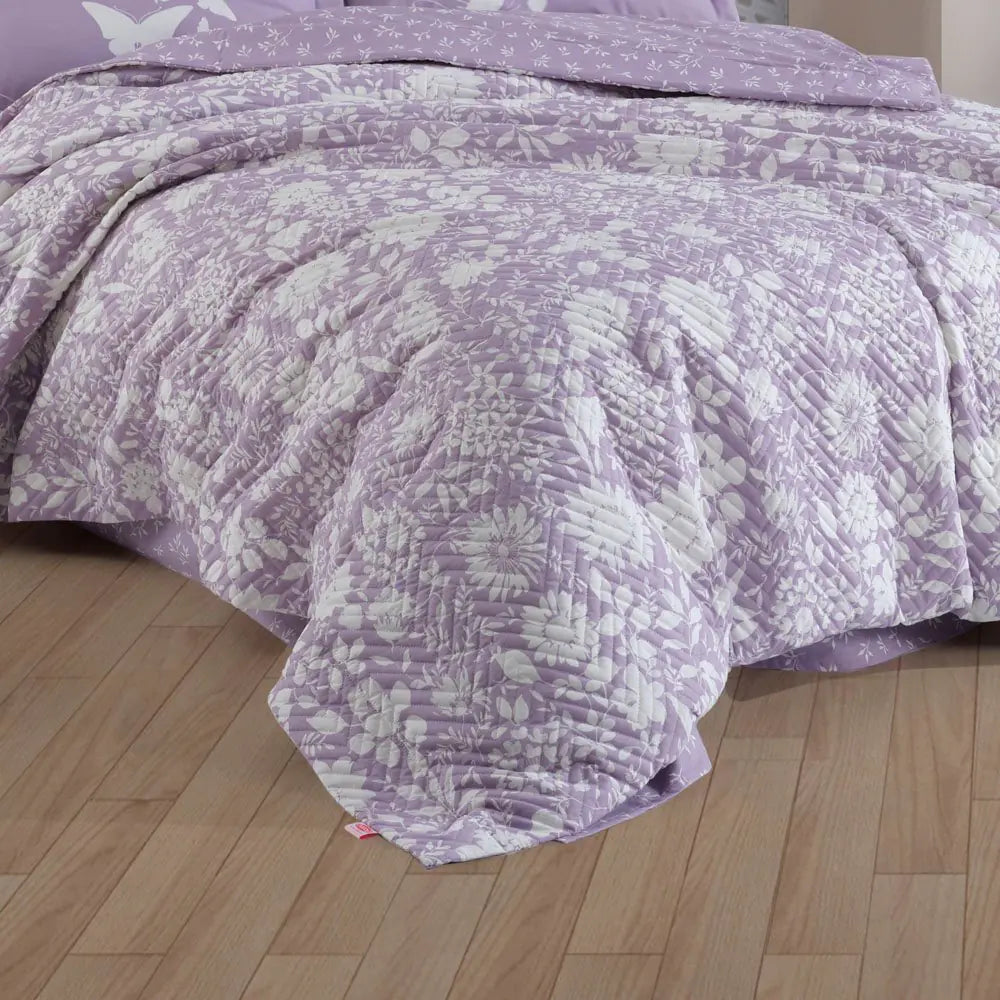 Juego de funda nórdica acolchada de popelina para cama individual Hobby Hira Lila