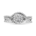 Anillo y banda nupcial con halo compuesto de diamantes de 1/6 quilates y cuerpo dividido en plata esterlina 925 (color IJ, claridad I3)