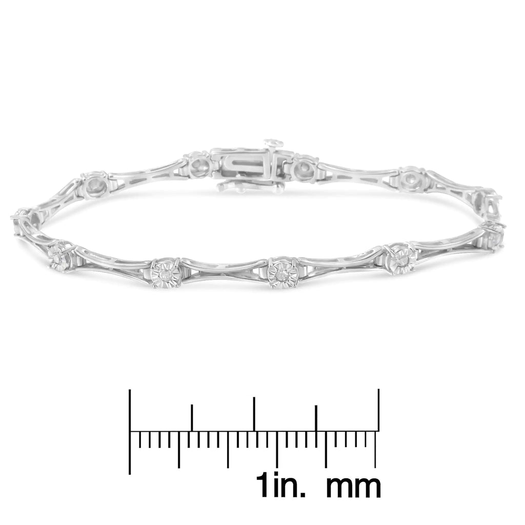 Pulsera de tenis de eslabones estilo barra acampanada de 7" con diamantes engastados milagros de 1/4 ct en plata esterlina 925 (color IJ, claridad I3)