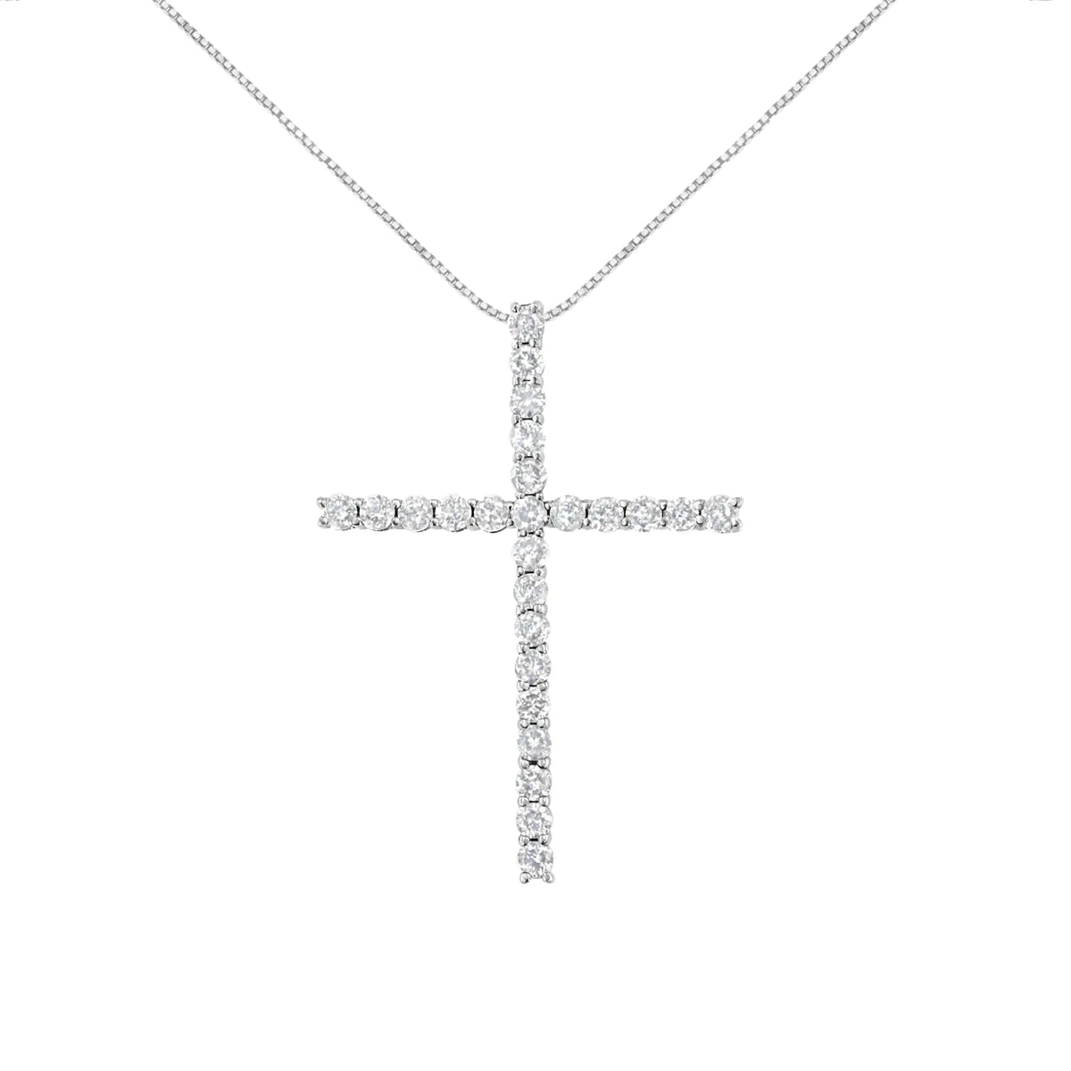 Colgante en forma de cruz con diamantes redondos de 2,0 ct y 1 1/4" de plata de ley 925 con cadena de eslabones (color IJ, claridad I1-I2) - 18"
