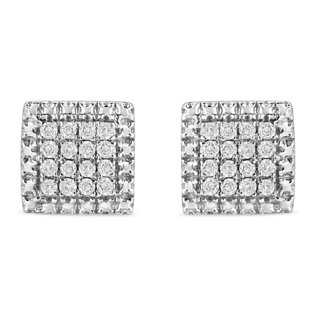 Aros con forma cuadrada y diamantes de talla redonda de 1/6 ct en plata de ley 925 (color IJ, claridad I2-I3)
