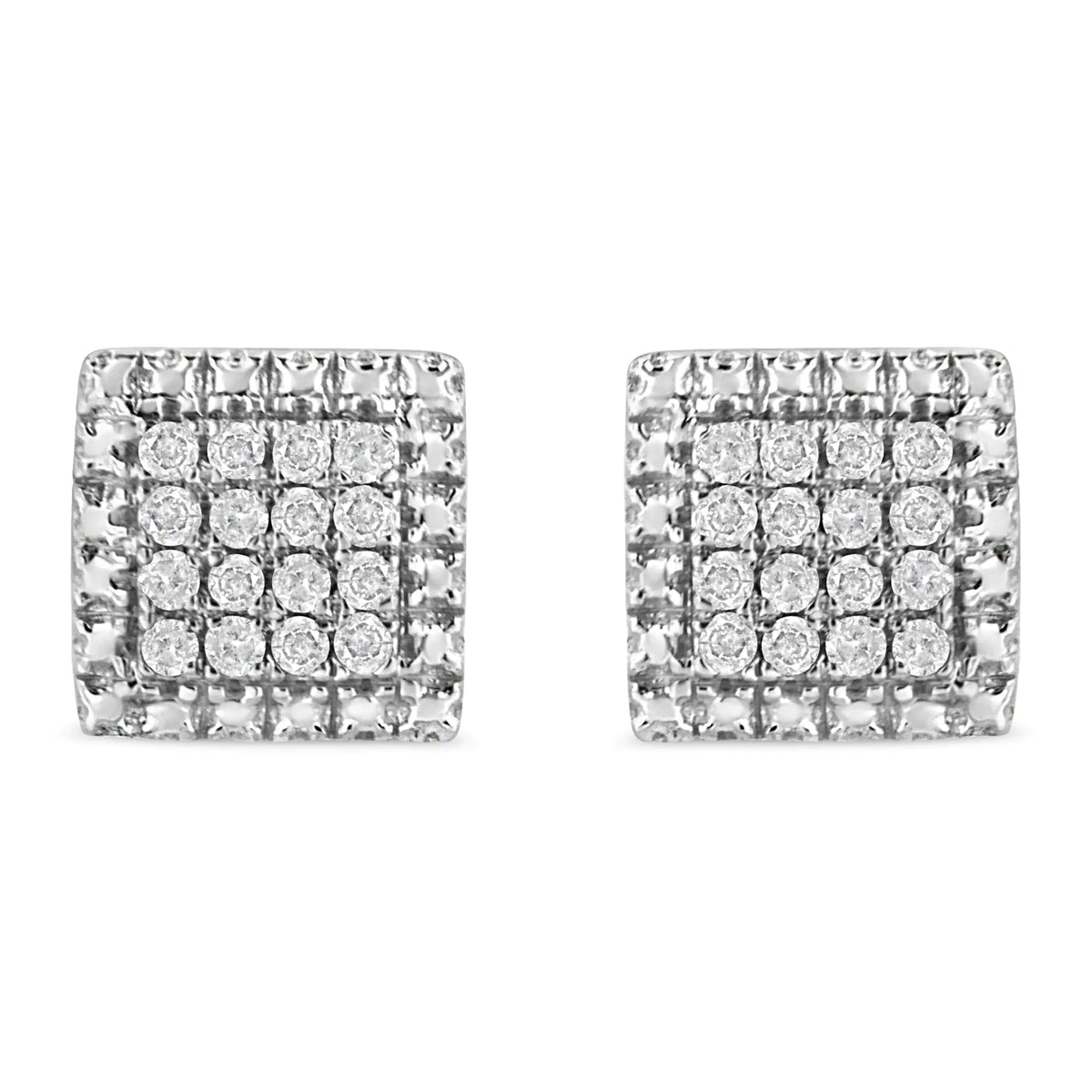 Aros con forma cuadrada y diamantes de talla redonda de 1/6 ct en plata de ley 925 (color IJ, claridad I2-I3)