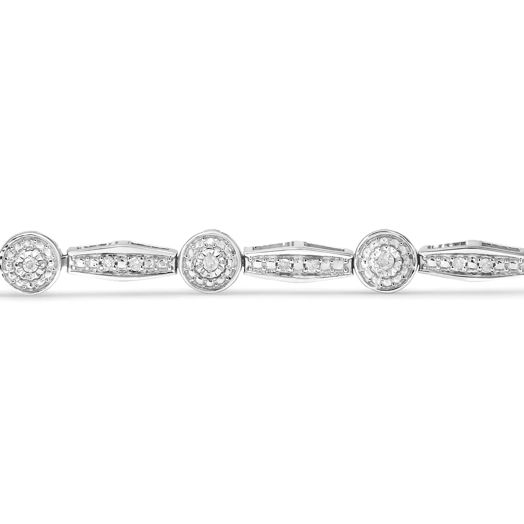 Bracelet à maillons halo en forme de cercle et de rectangle en argent sterling 925 1/4 ct (couleur IJ, pureté I2-I3) - 7,25"