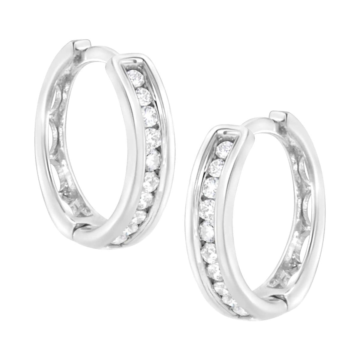 Aros tipo aro con diamantes cultivados en laboratorio de 1/4 ct en plata esterlina 925 (color FG, claridad VS2-SI1)