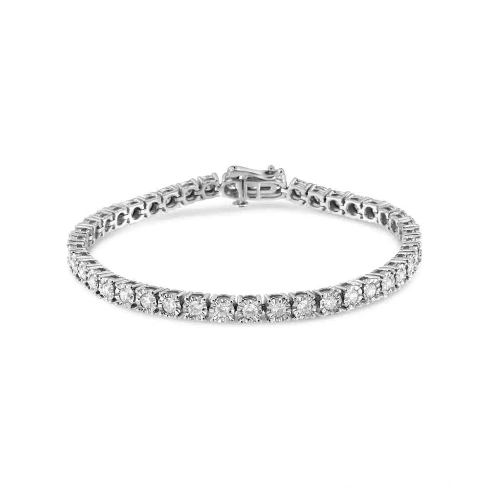 Pulsera de tenis con placa milagrosa engastada con ilusión de diamantes de 3,0 ct en plata esterlina 925 (color IJ, claridad I3) - 7"