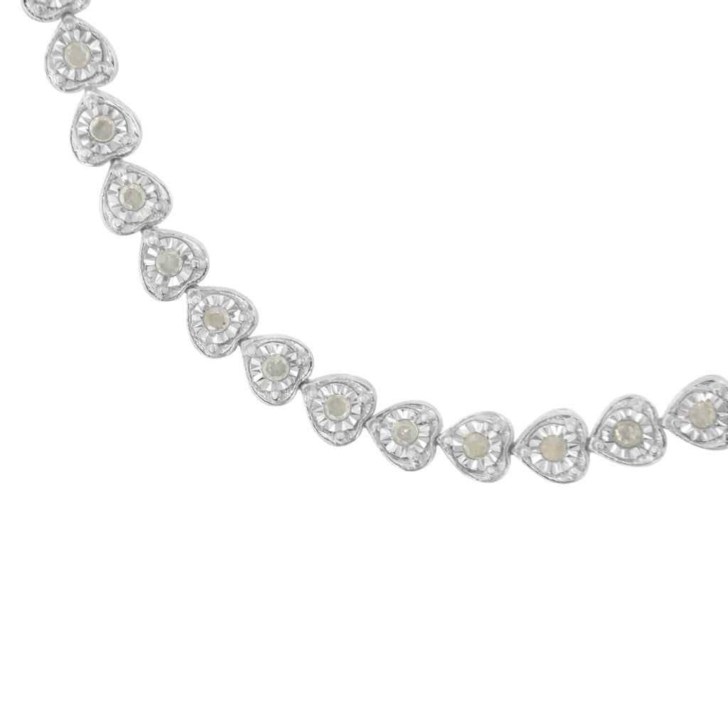Pulsera de tenis de 7" con eslabones en forma de corazón y diamantes engastados en plata de ley 925 de 1,0 ct (color IJ, claridad I2-I3)