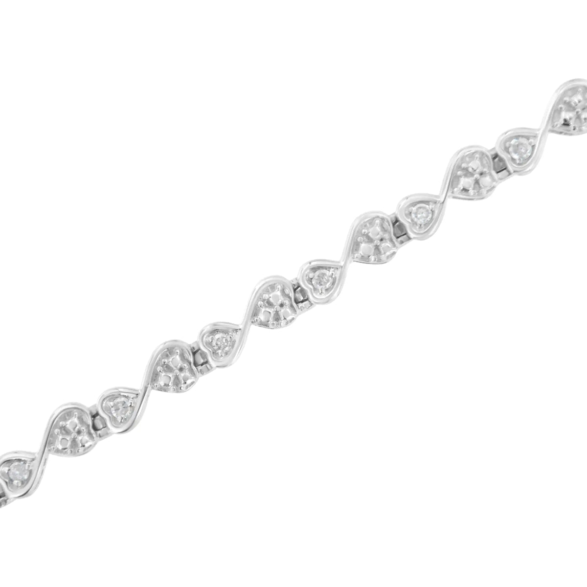 Pulsera de eslabones en forma de corazón y de infinito con diamantes de talla redonda engastados en garras de 1/4 ct en plata esterlina 925 (color IJ, claridad I2-I3) - Tamaño 7,25"
