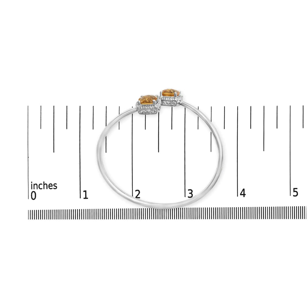 Bracelet jonc fendu en argent sterling 925 de 8 mm avec citrine jaune taille coussin et accent de diamant (couleur HI, clarté SI1-SI2) - Convient aux personnes jusqu'à 7,75 pouces