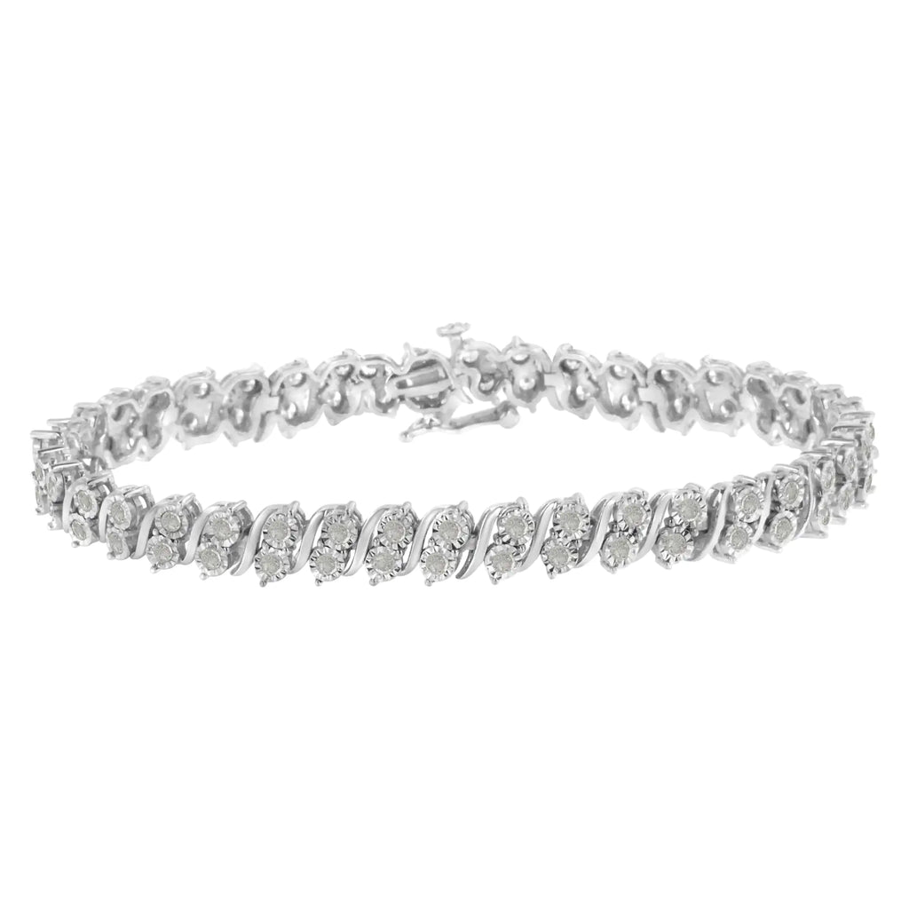Pulsera de tenis con eslabones en forma de S y diamantes de 2,0 ct en plata de ley 925 (color IJ, claridad I3) - 7"