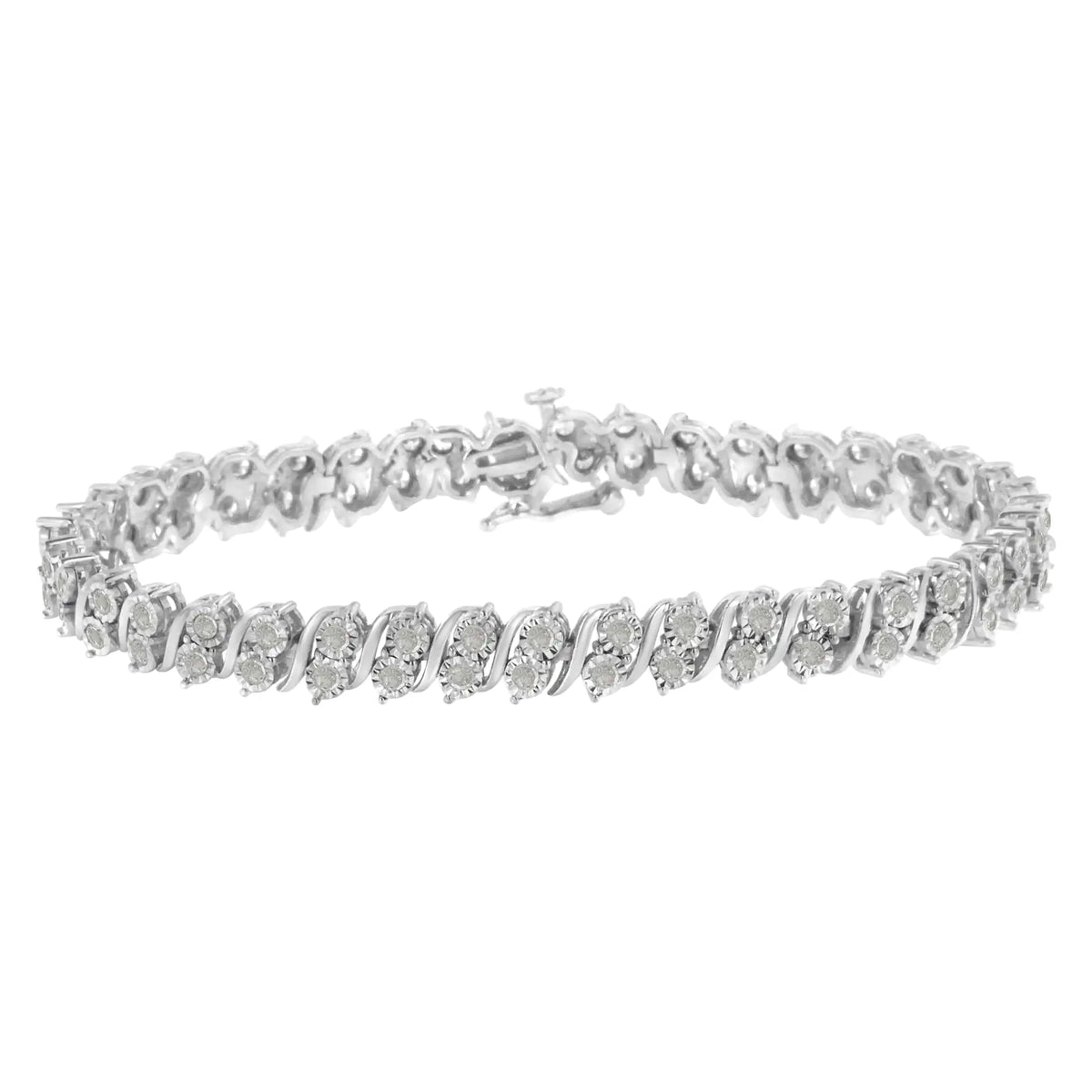 Pulsera de tenis con eslabones en forma de S y diamantes de 2,0 ct en plata de ley 925 (color IJ, claridad I3) - 7"