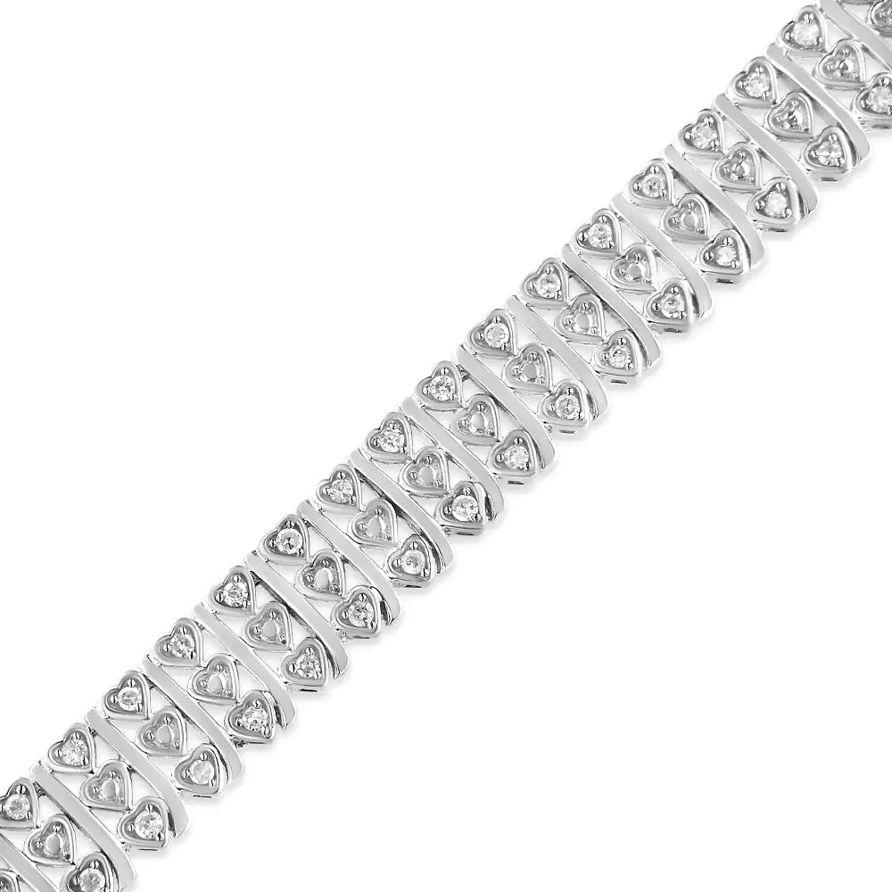 Bracelet à maillons en forme de cœur à plusieurs rangées de diamants de 1,00 ct en argent sterling 925 (couleur HI, clarté I1-I2) - 7,25 pouces