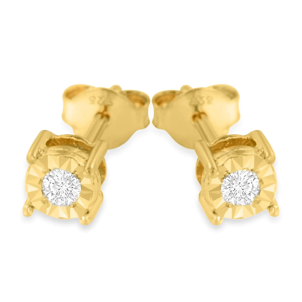 Pendientes de botón engastados milagrosamente con diamantes redondos casi incoloros de 1/5 quilates en plata esterlina 925